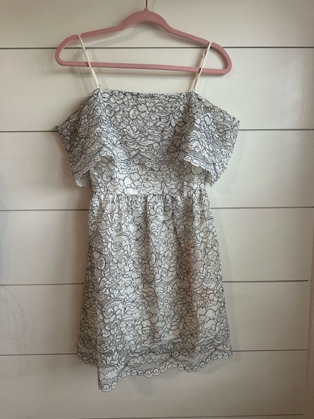 Francesca's Collections White Dress with Black Lace Outline